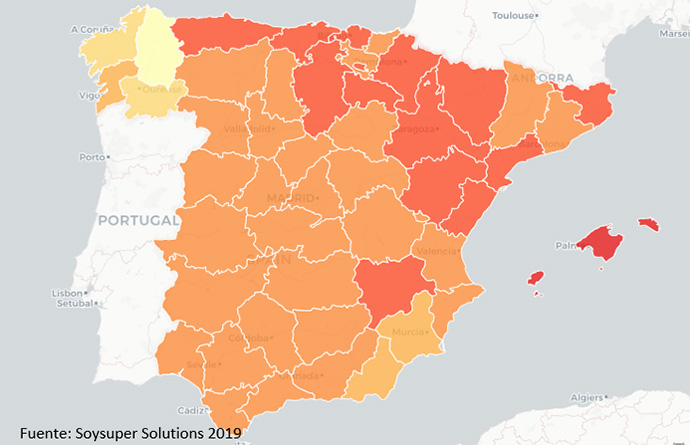 Mapa Barómetro precios supermercados Soysuper 2019